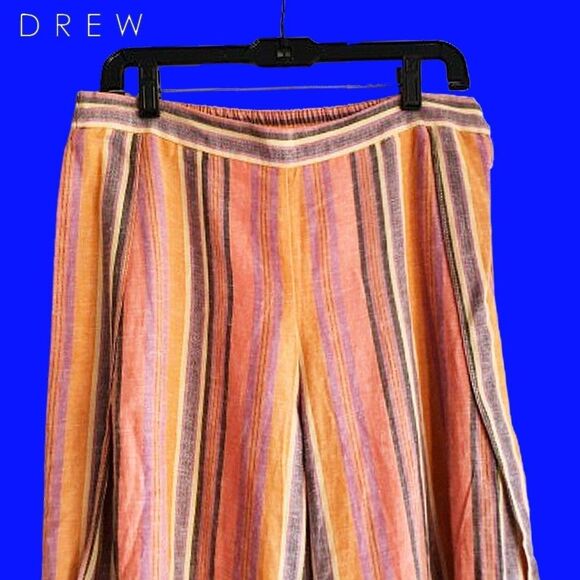 DREW by Anthropologie NEW Striped Split Leg Slim Waistband Wide-Leg Pant L - Picture 2 of 11